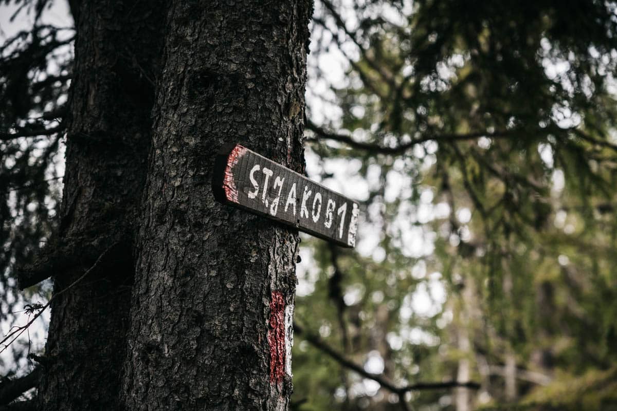 Baum mit Schild nach St. Jakob